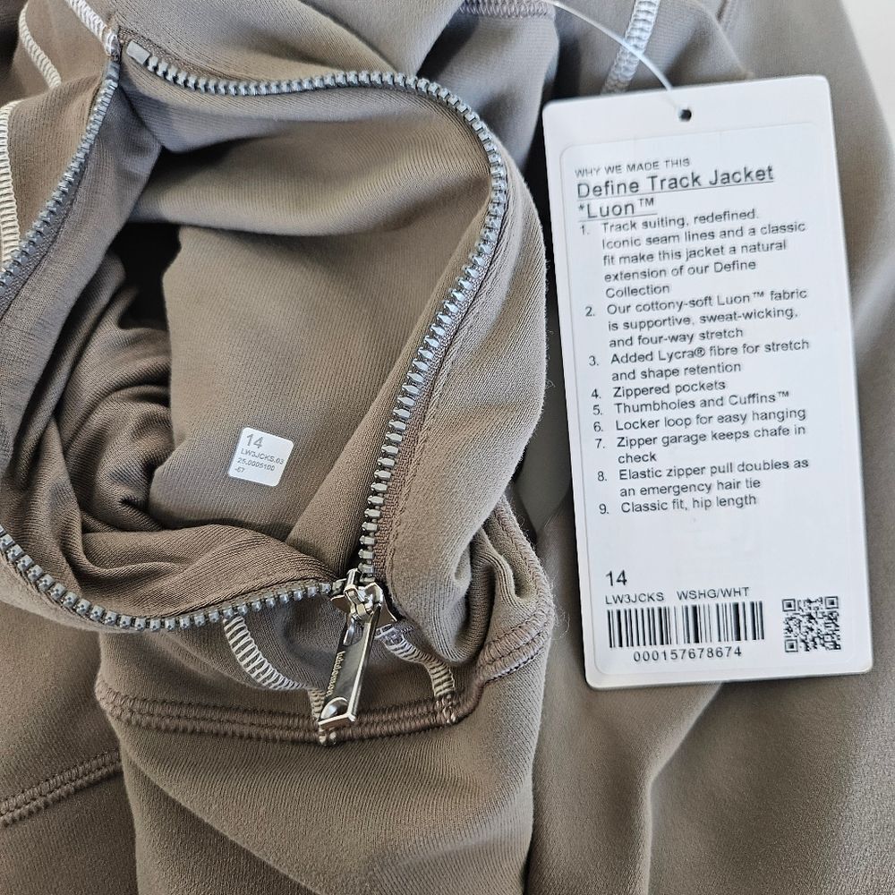 NWT Lululemon Define Track Jacket Womens 14 Athleisure Luon Warm Ash Grey/White - Picture 8 of 11